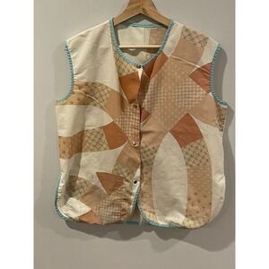 Vintage 70s Art Apron Smock Womens Medium Snap Front Pockets Retro Quilt Pattern